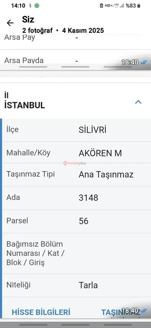 SİLİVRİ AKÖREN KİRALIK TARLA 8400 METRE